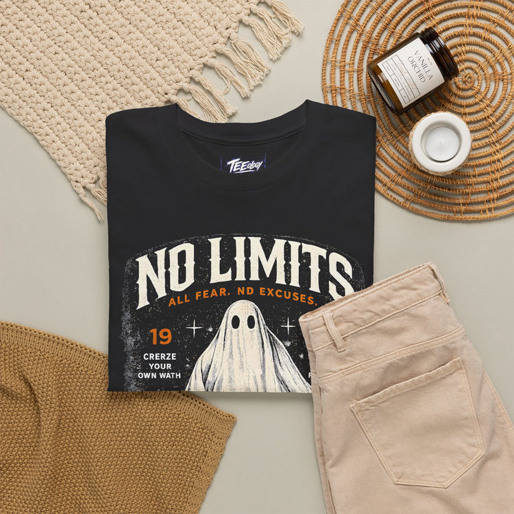 Vintage Halloween ghost racing graphic T-shirt with checkerboard design