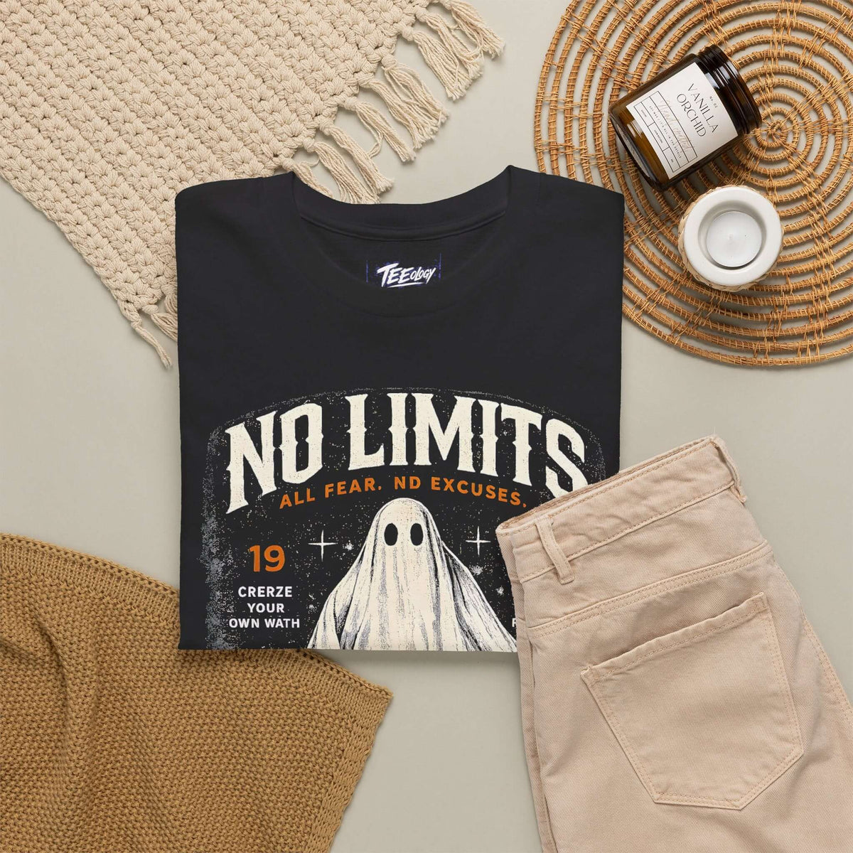 Vintage Halloween ghost racing graphic T-shirt with checkerboard design
