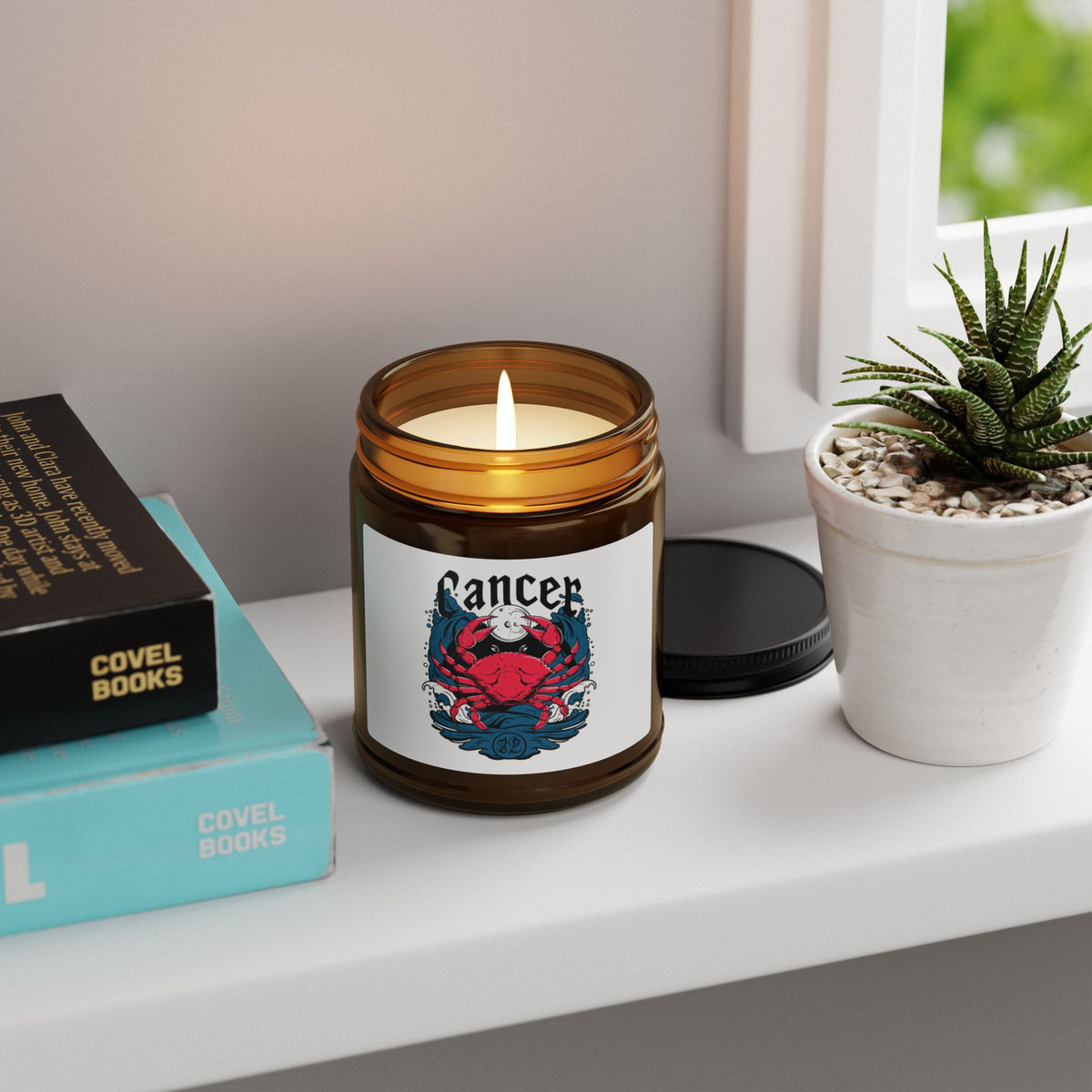 Cancer Zodiac soy candle in amber jar