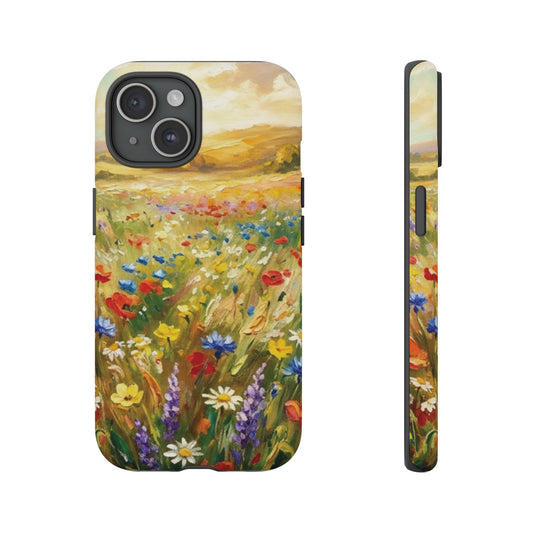 Floral Meadow Tough Phone Case — Painted Wildflower Field Protective Cover - Teeology Clothing