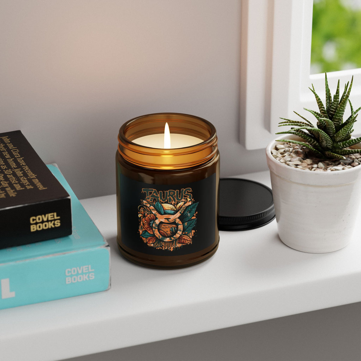 Taurus Zodiac soy candle in amber jar