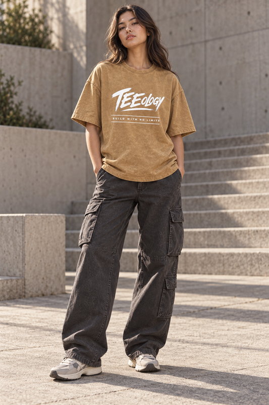 Teeology Build With No Limits snow-washed oversized cotton T-shirt product view 2
