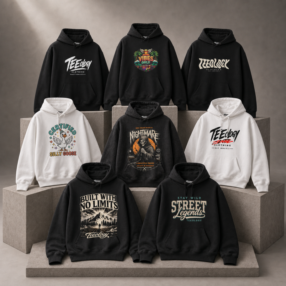 Graphic hoodies and sweatshirts by Teeology Clothing
