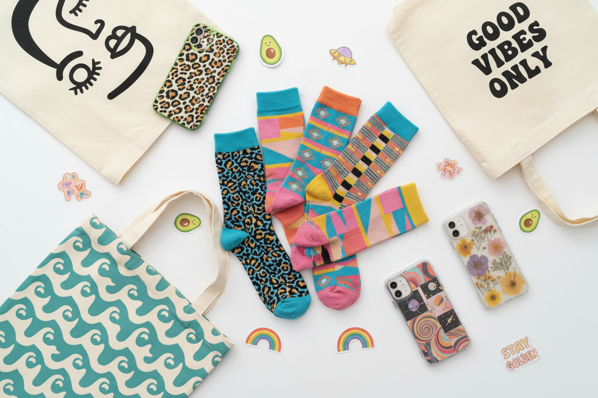 Streetwear accessories, bags, socks, stickers and phone cases by Teeology