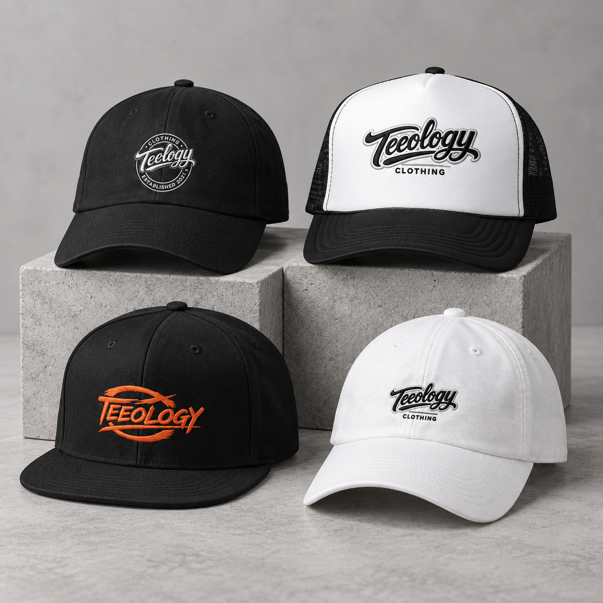 Streetwear hats and embroidered caps by Teeology Clothing