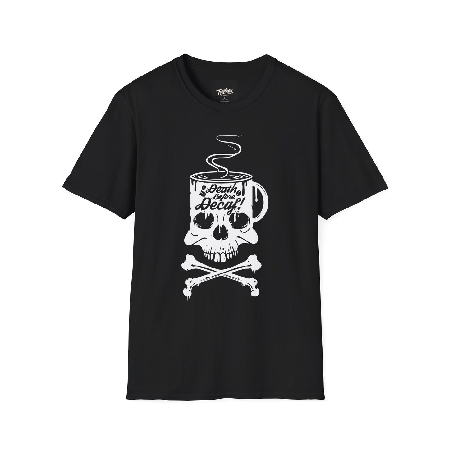 Skull Coffee Tee — "Death Before Decaf" Graphic T-Shirt