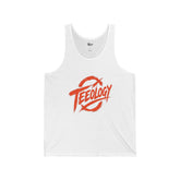 Teeology Logo Tank Top — Red Retro Graphic Jersey Tank