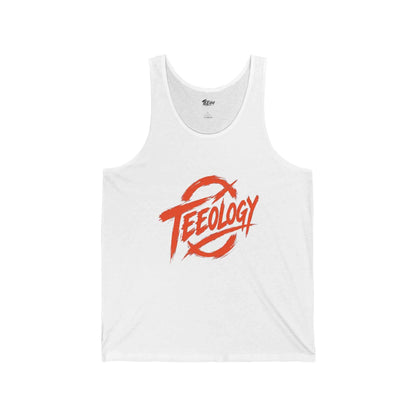 Teeology Logo Tank Top — Red Retro Graphic Jersey Tank