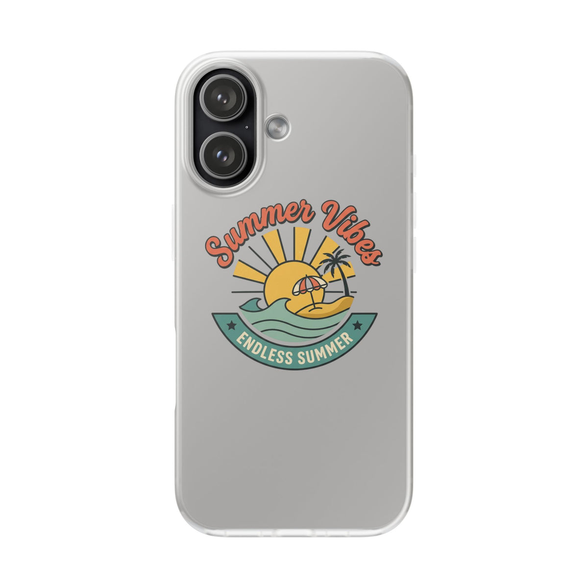 Summer Vibes Clear Phone Case - "Endless Summer" Beach Sun & Palm Design