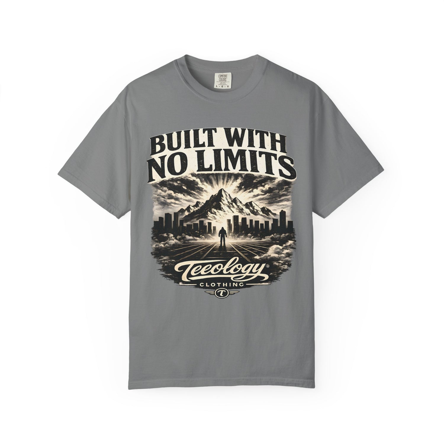 Built With No Limits mountain graphic T-shirt by Teeology Clothing