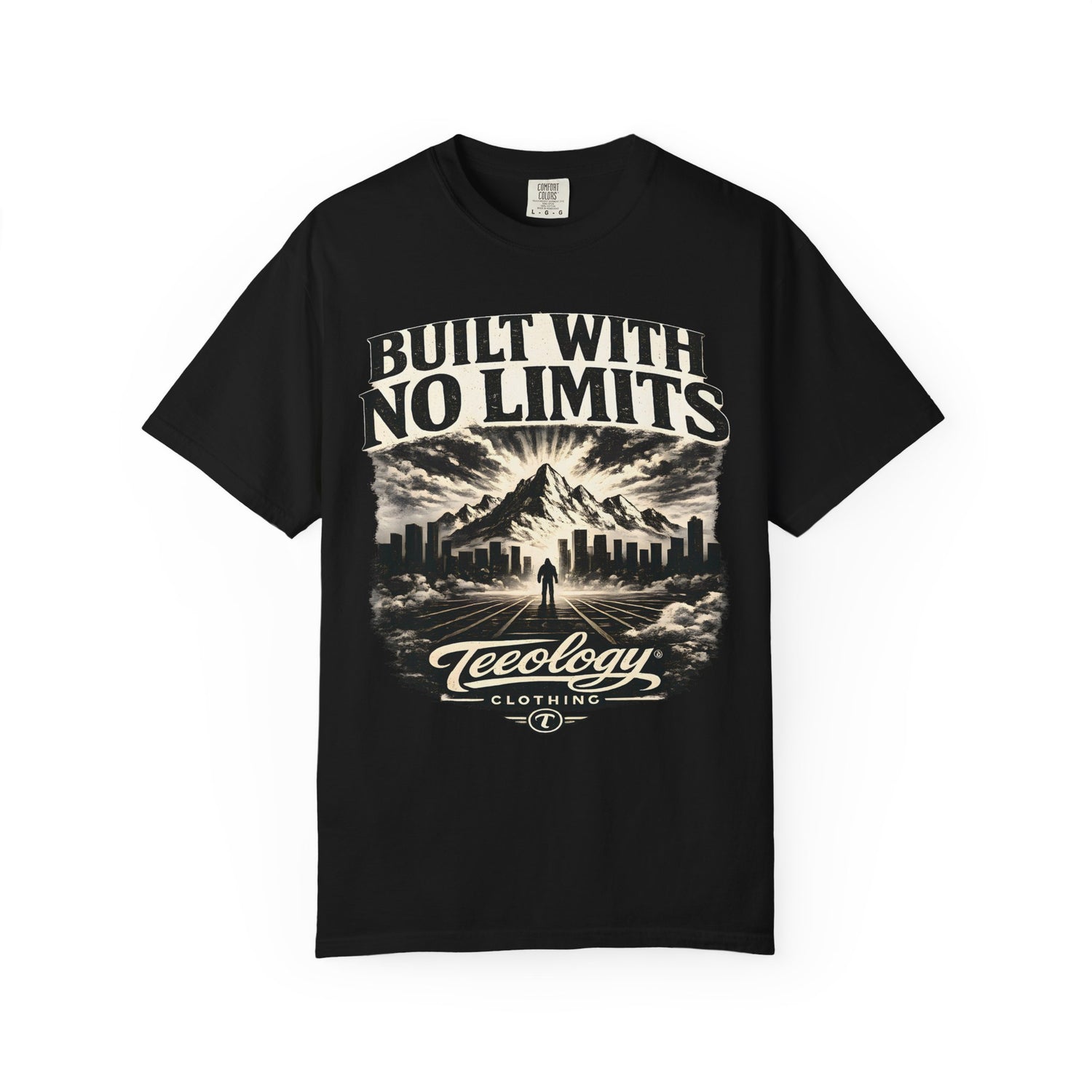 Built With No Limits mountain graphic T-shirt by Teeology Clothing