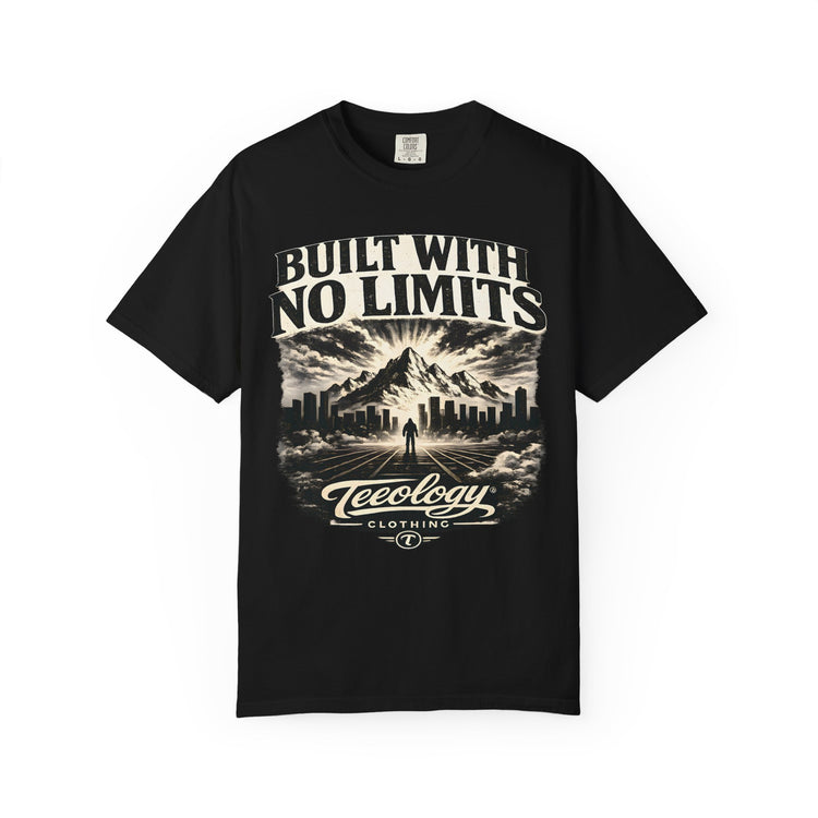 Built With No Limits mountain graphic T-shirt by Teeology Clothing