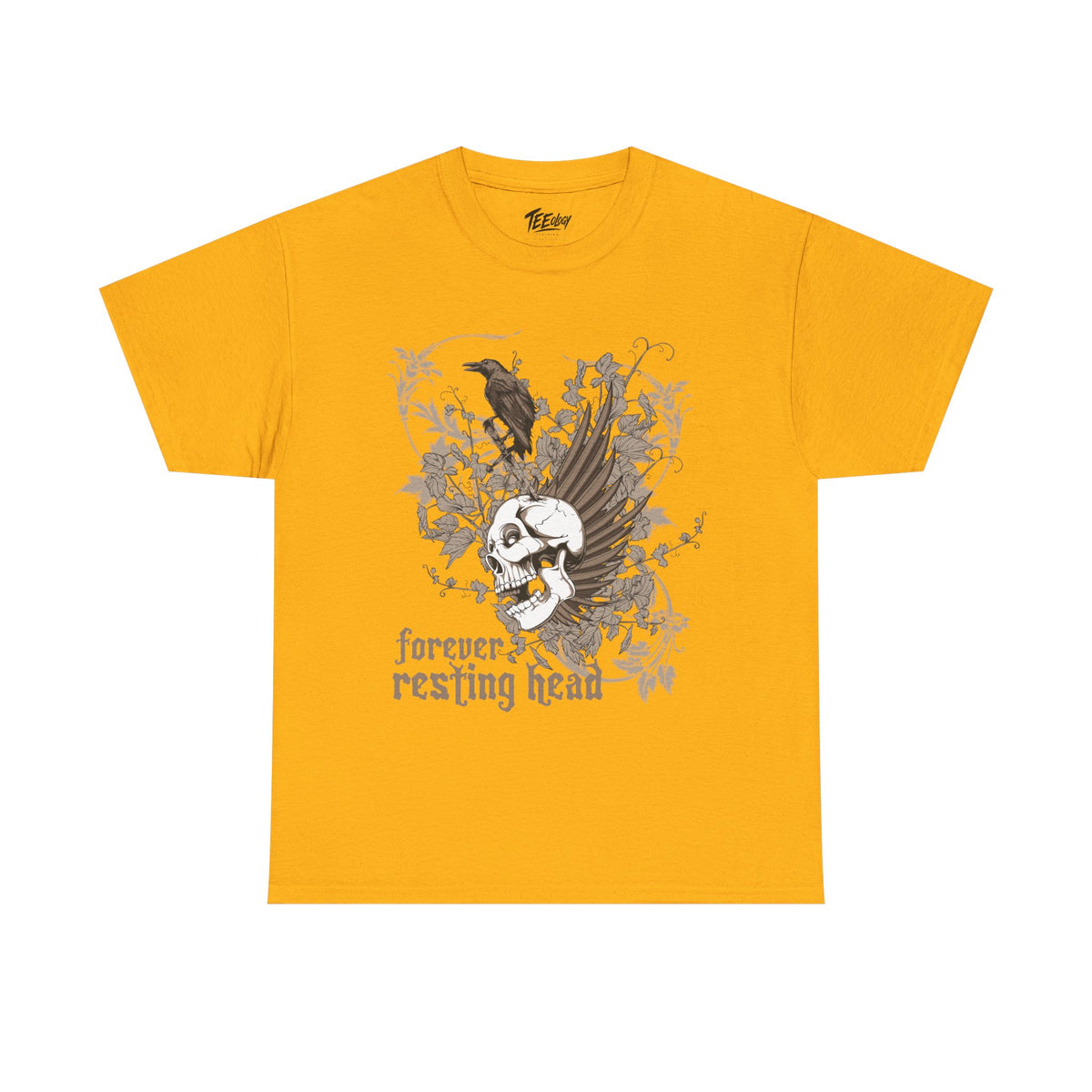Forever Resting Head gothic skull and raven graphic T-shirt