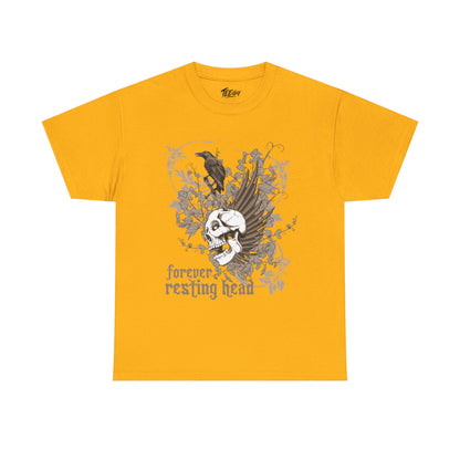 Forever Resting Head gothic skull and raven graphic T-shirt