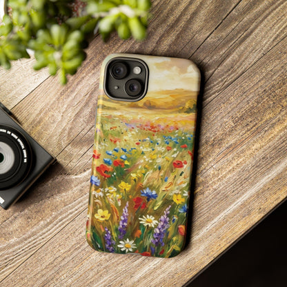 Floral Meadow Tough Phone Case — Painted Wildflower Field Protective Cover - Teeology Clothing