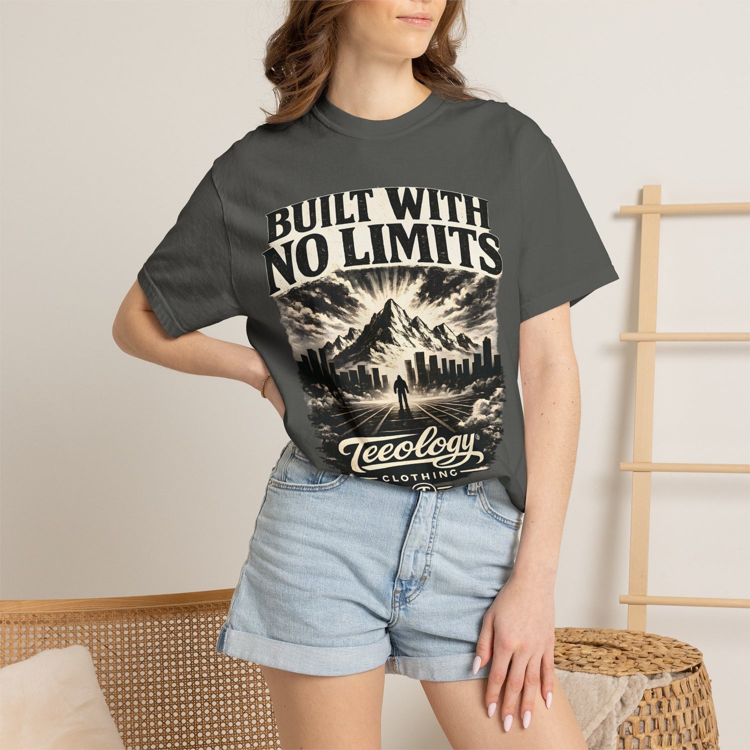 Built With No Limits mountain graphic T-shirt by Teeology Clothing