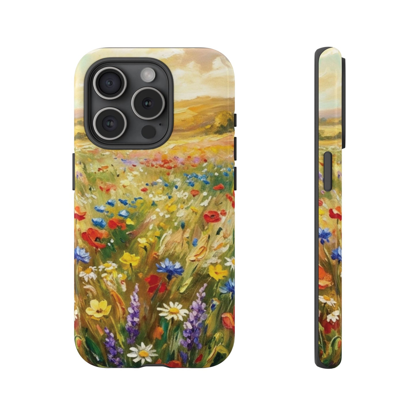 Floral Meadow Tough Phone Case — Painted Wildflower Field Protective Cover