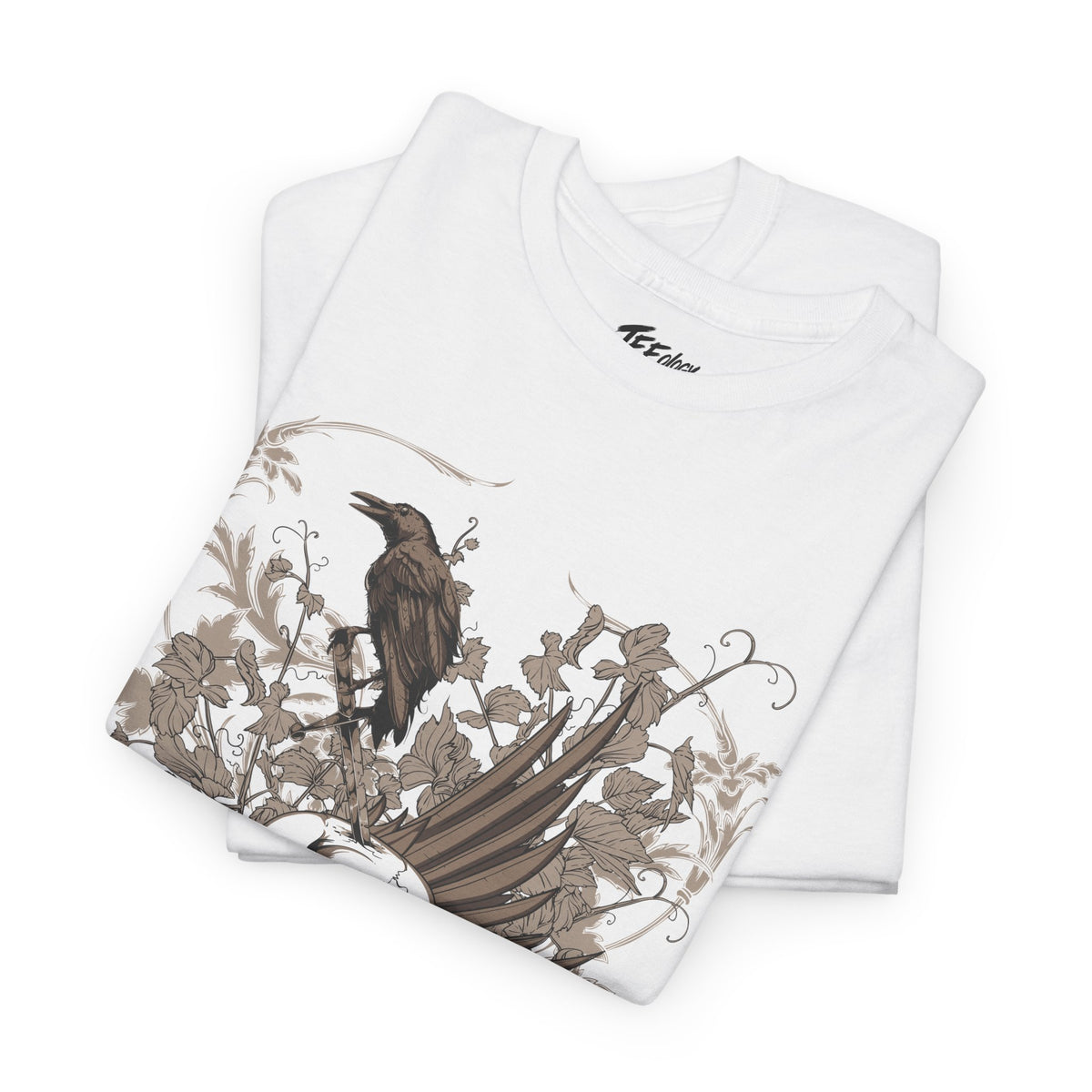 Forever Resting Head gothic skull and raven graphic T-shirt