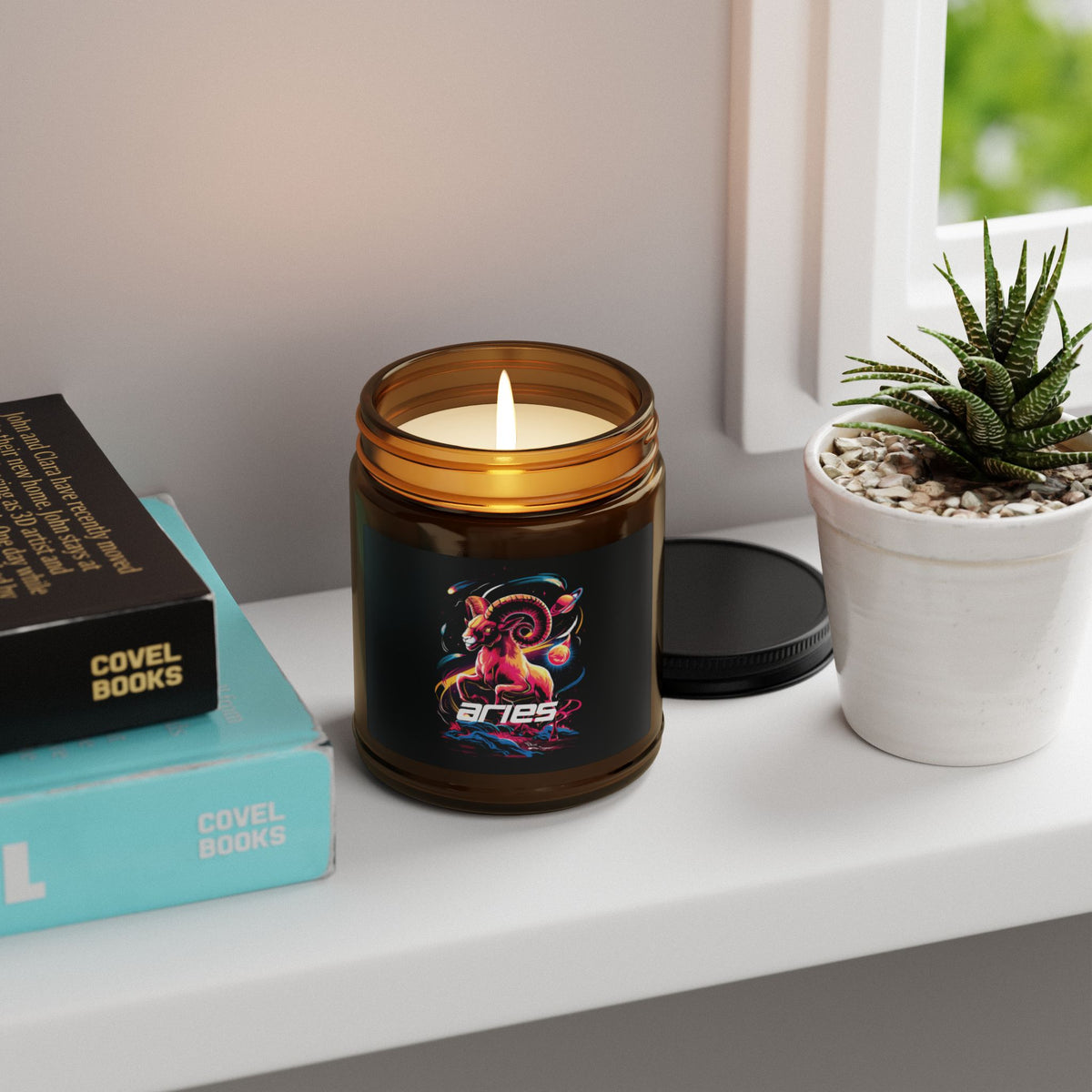 Aries Zodiac amber jar scented soy candle