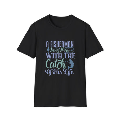 Fisherman Lives Here fishing dad graphic T-shirt by Teeology Clothing