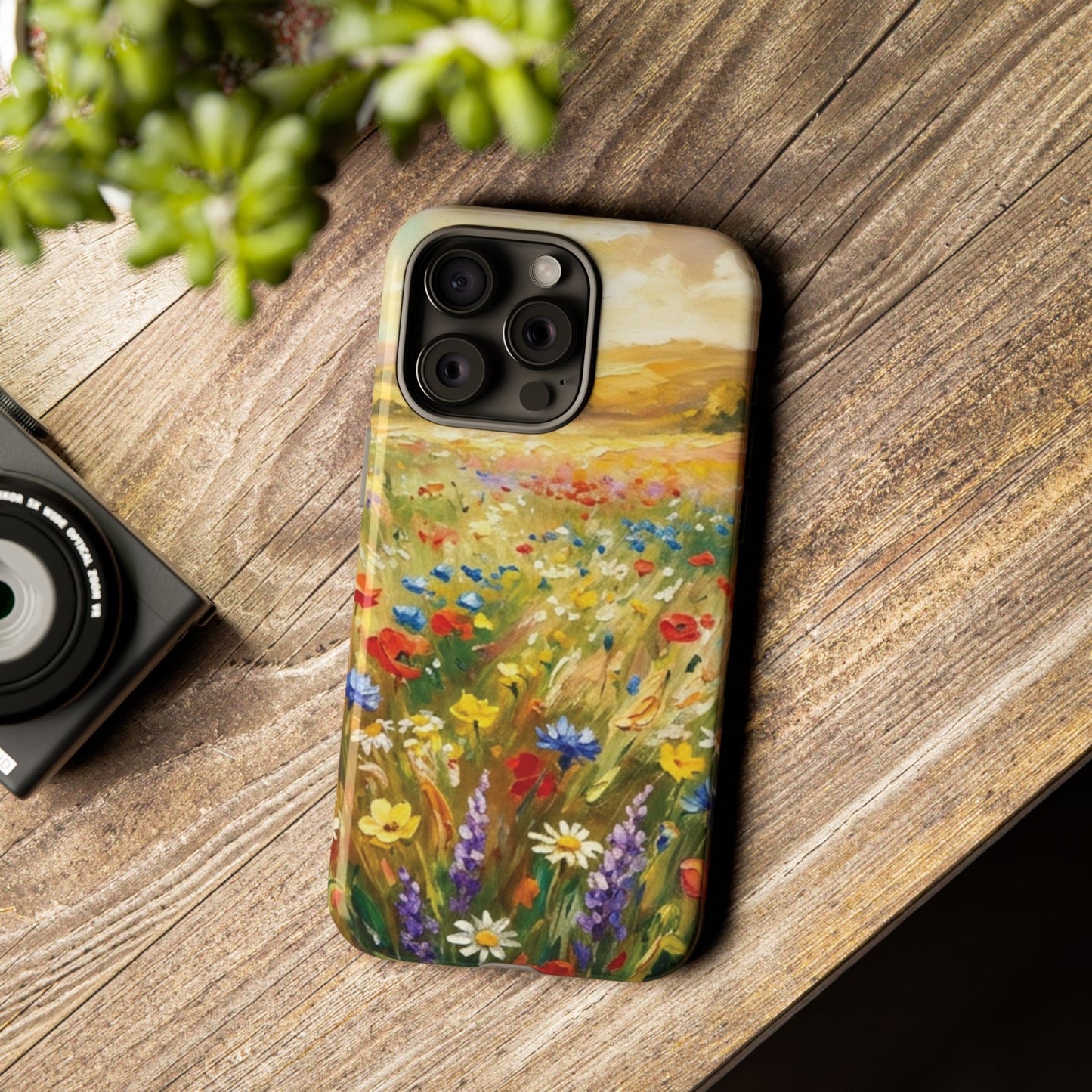 Floral Meadow Tough Phone Case — Painted Wildflower Field Protective Cover