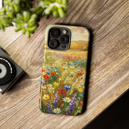 Floral Meadow Tough Phone Case — Painted Wildflower Field Protective Cover - Teeology Clothing