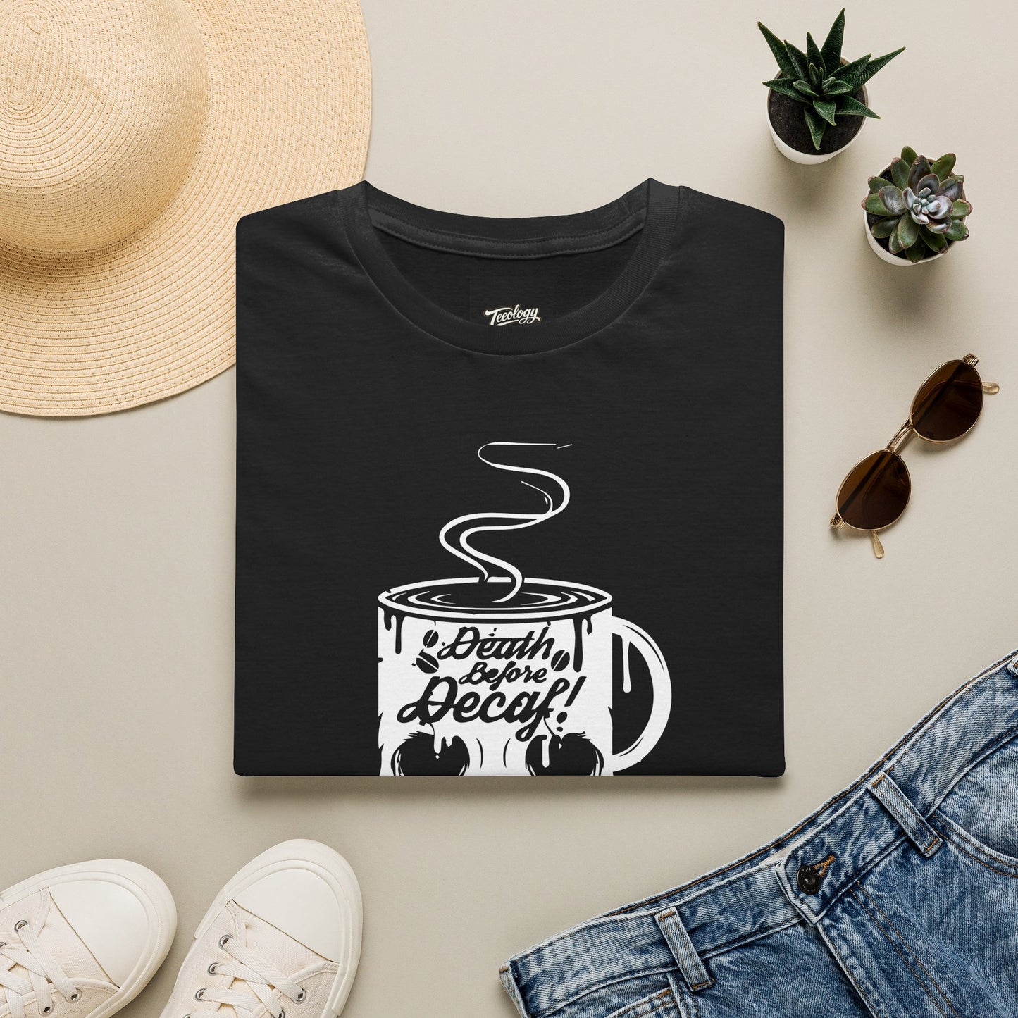 Skull Coffee Tee — "Death Before Decaf" Graphic T-Shirt