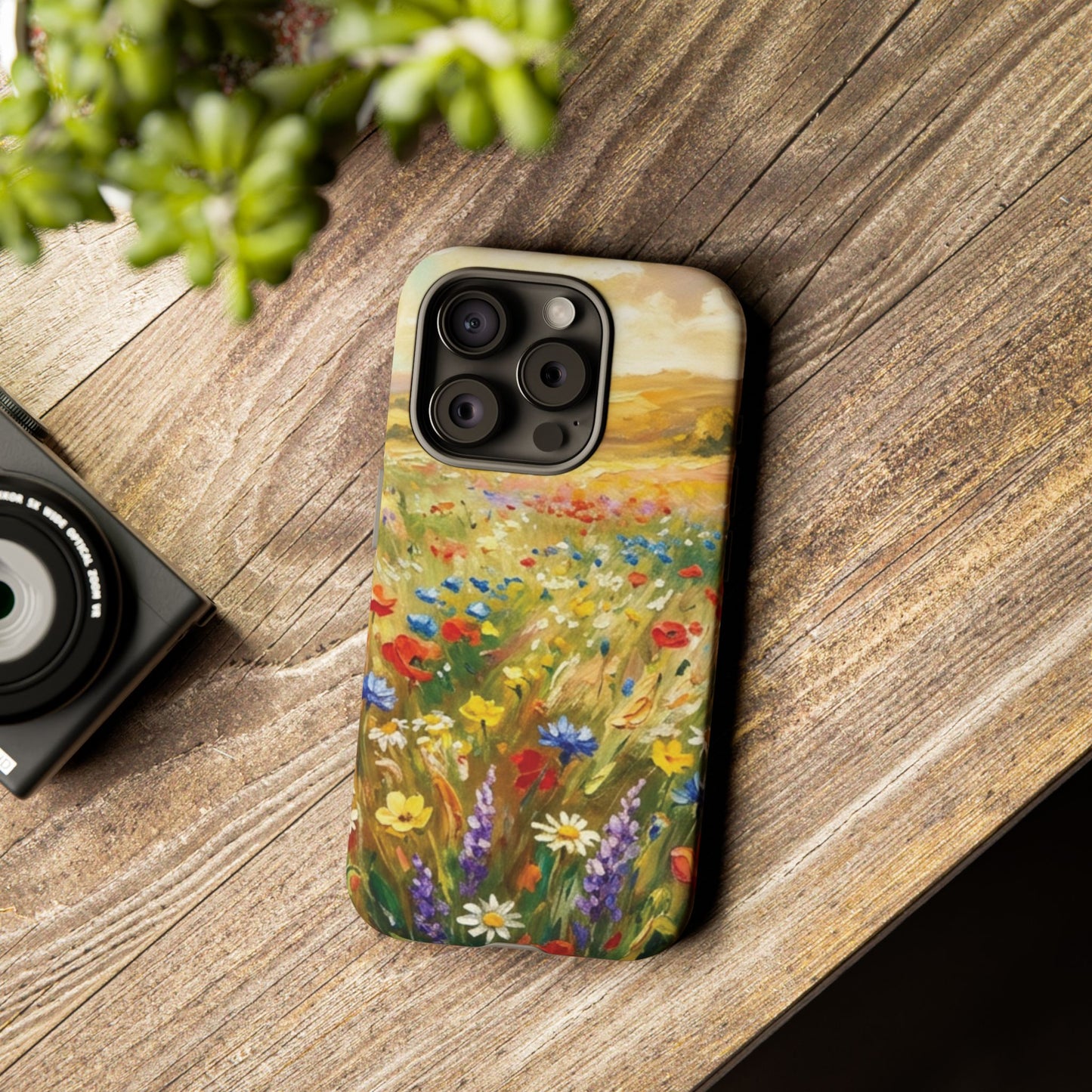 Floral Meadow Tough Phone Case — Painted Wildflower Field Protective Cover