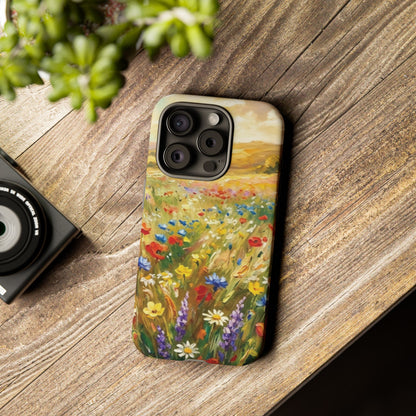 Floral Meadow Tough Phone Case — Painted Wildflower Field Protective Cover - Teeology Clothing