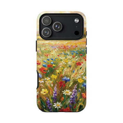 Floral Meadow Tough Phone Case — Painted Wildflower Field Protective Cover - Teeology Clothing