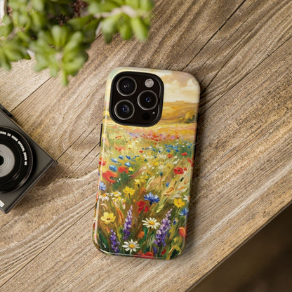 Floral Meadow Tough Phone Case with painted wildflower artwork