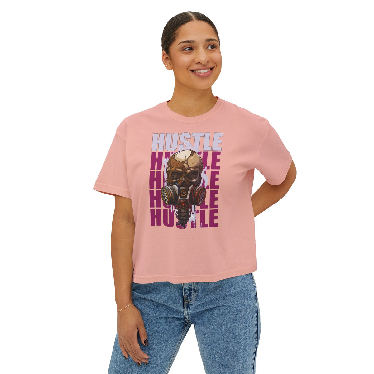 Teeology Hustle gas mask skull women's boxy crop T-shirt