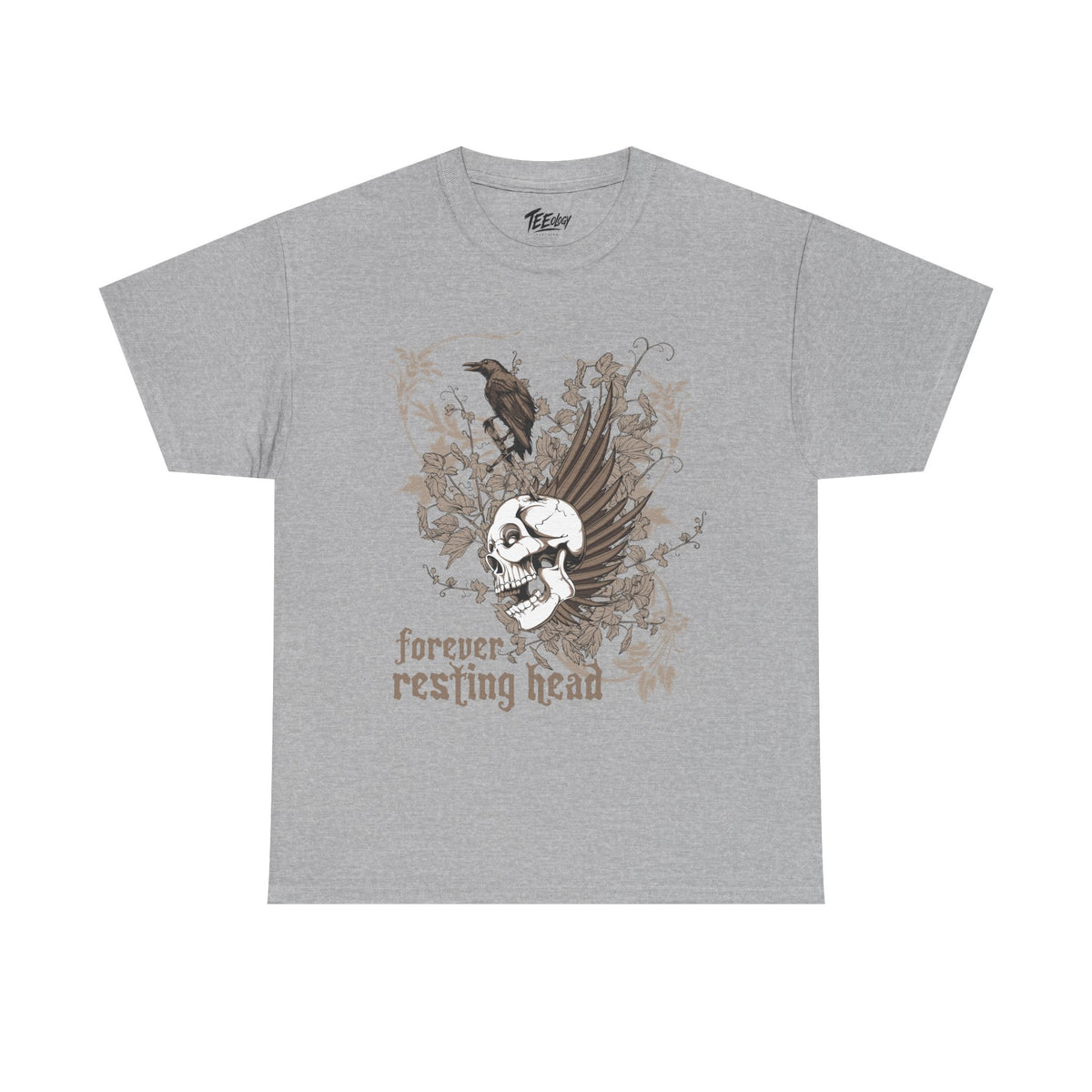 Forever Resting Head gothic skull and raven graphic T-shirt