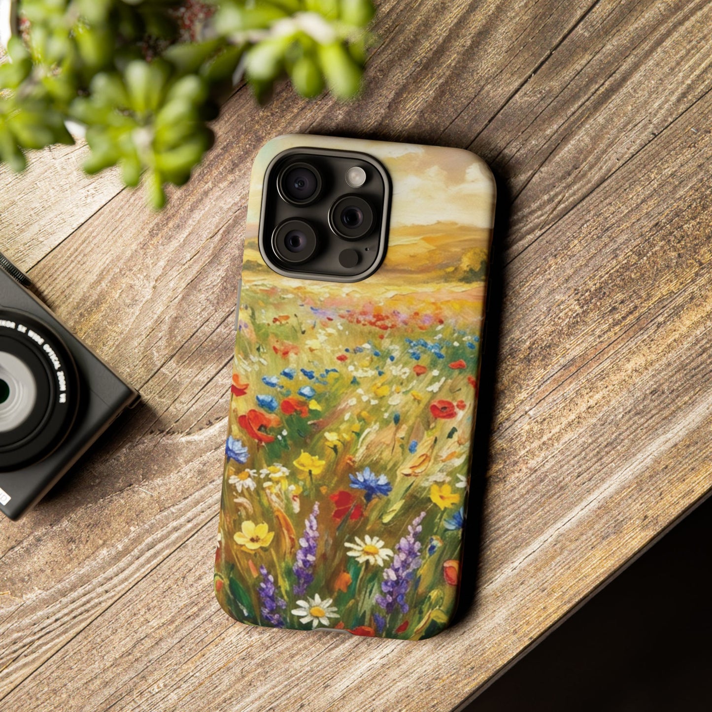 Floral Meadow Tough Phone Case — Painted Wildflower Field Protective Cover