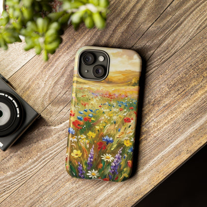 Floral Meadow Tough Phone Case — Painted Wildflower Field Protective Cover - Teeology Clothing
