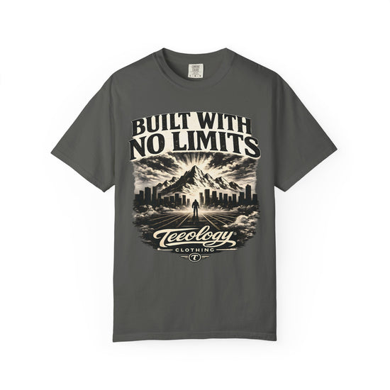 Built With No Limits mountain graphic T-shirt by Teeology Clothing