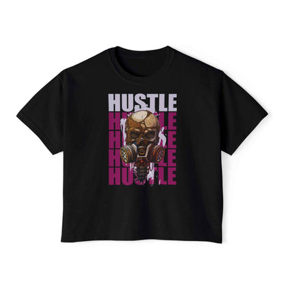 Teeology Boxy Tee — 'Hustle' Gas Mask Skull Graphic Women's Crop Shirt