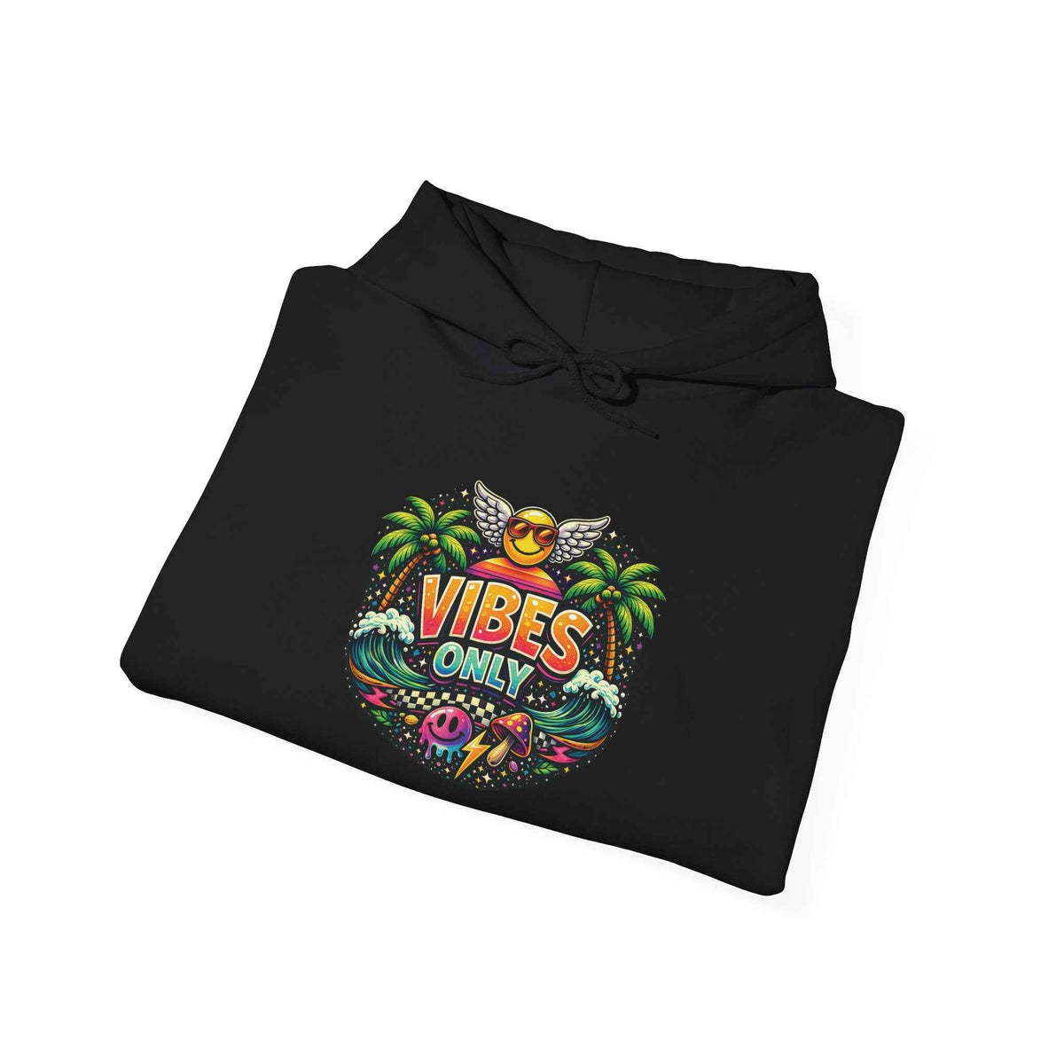 Vibes Only Tropical Graphic Hoodie — Island Palm Sunset Pullover