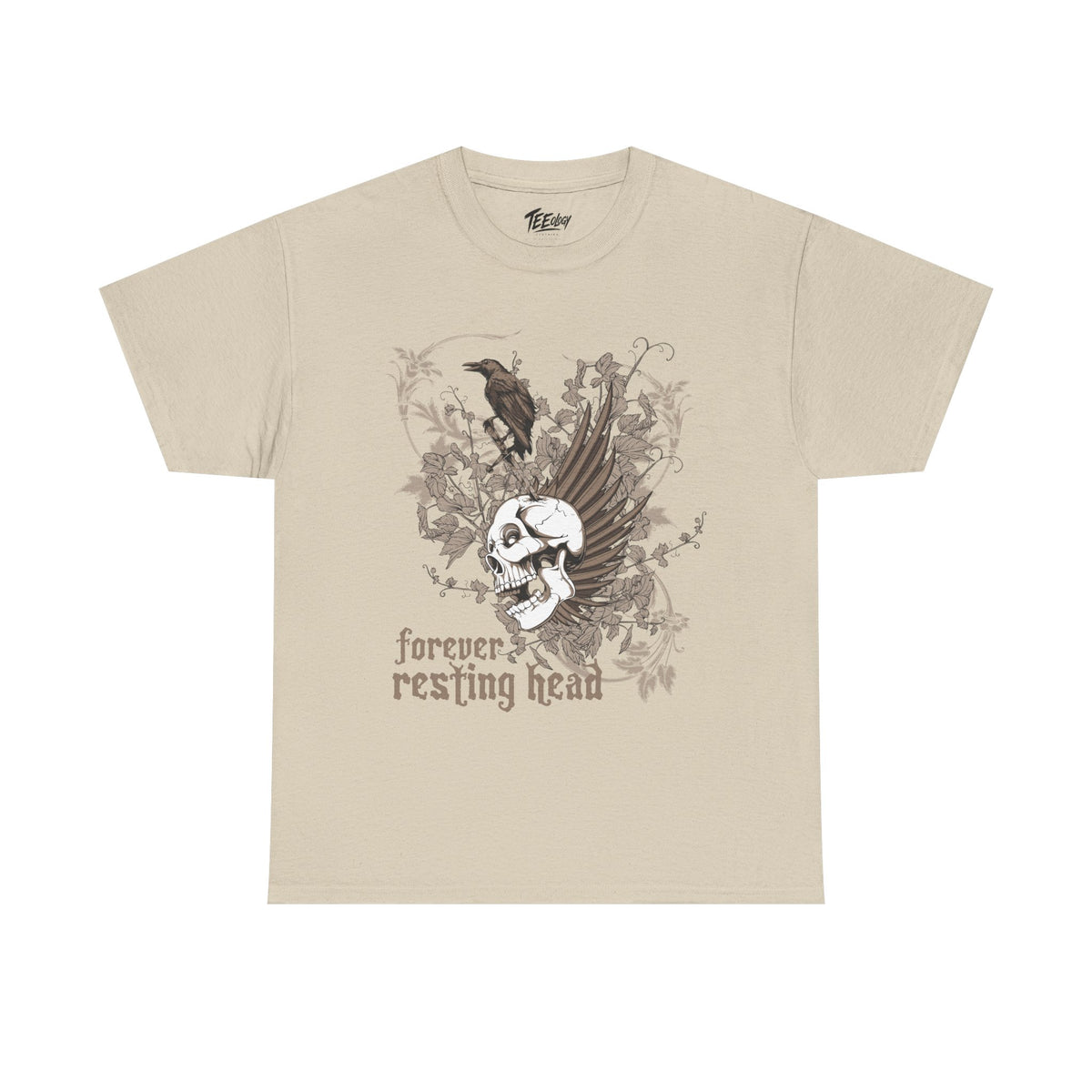 Forever Resting Head gothic skull and raven graphic T-shirt