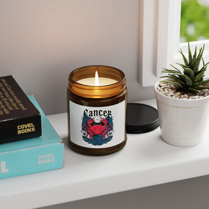 Cancer Zodiac soy candle in amber jar