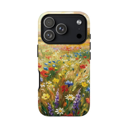 Floral Meadow Tough Phone Case — Painted Wildflower Field Protective Cover - Teeology Clothing