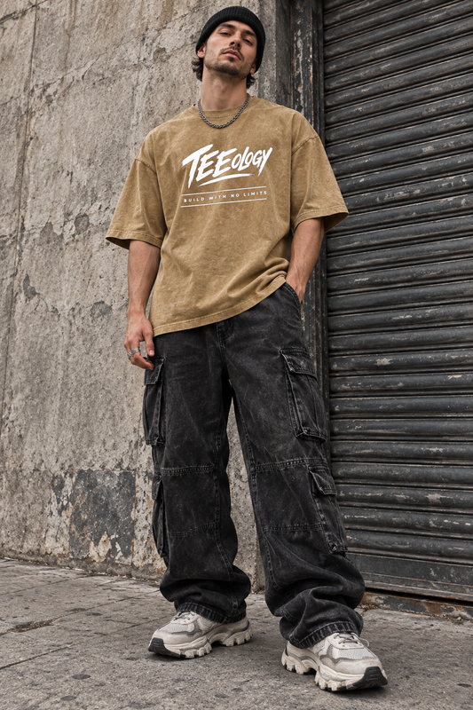 Teeology Build With No Limits snow-washed oversized cotton T-shirt product view 1