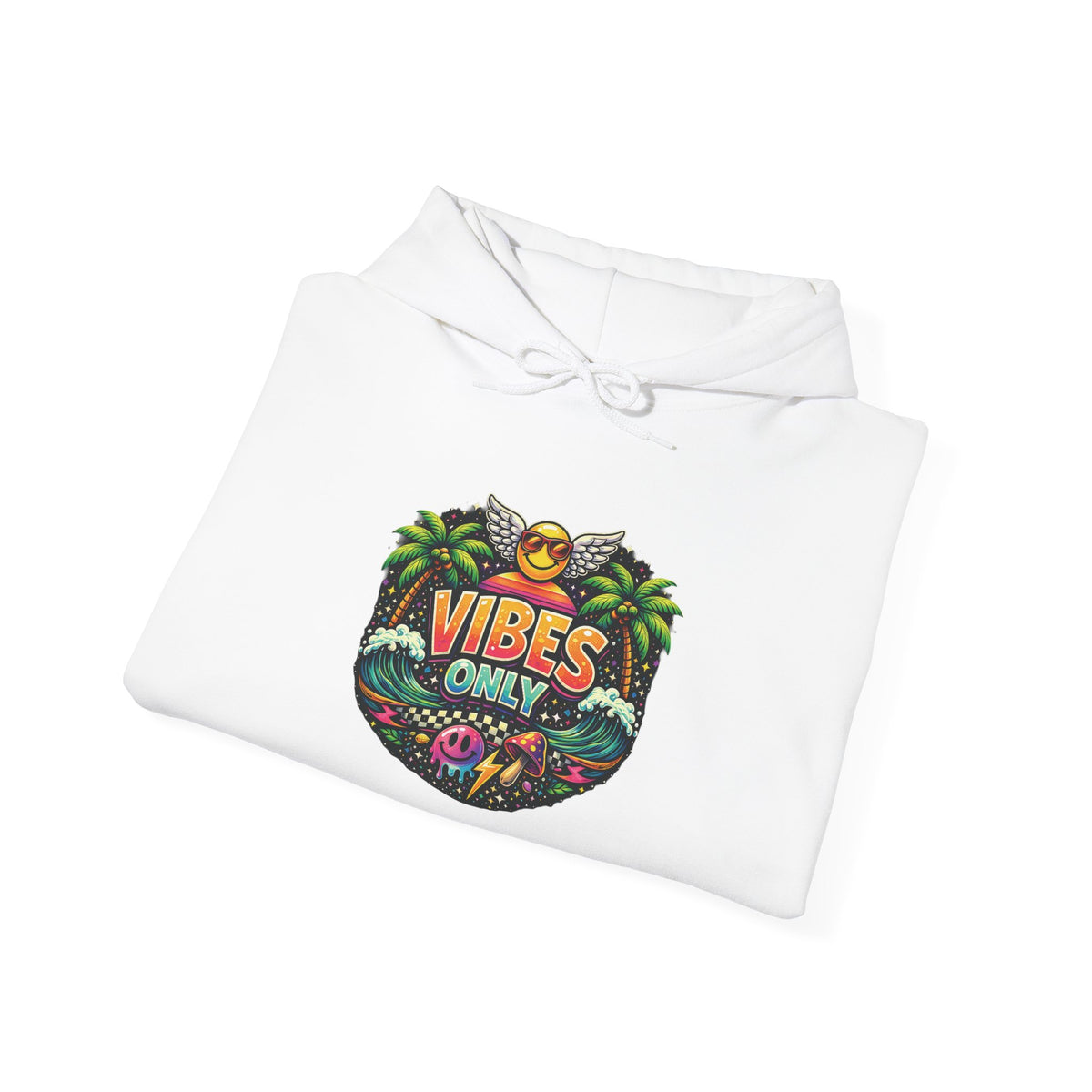 Vibes Only tropical palm sunset graphic hoodie