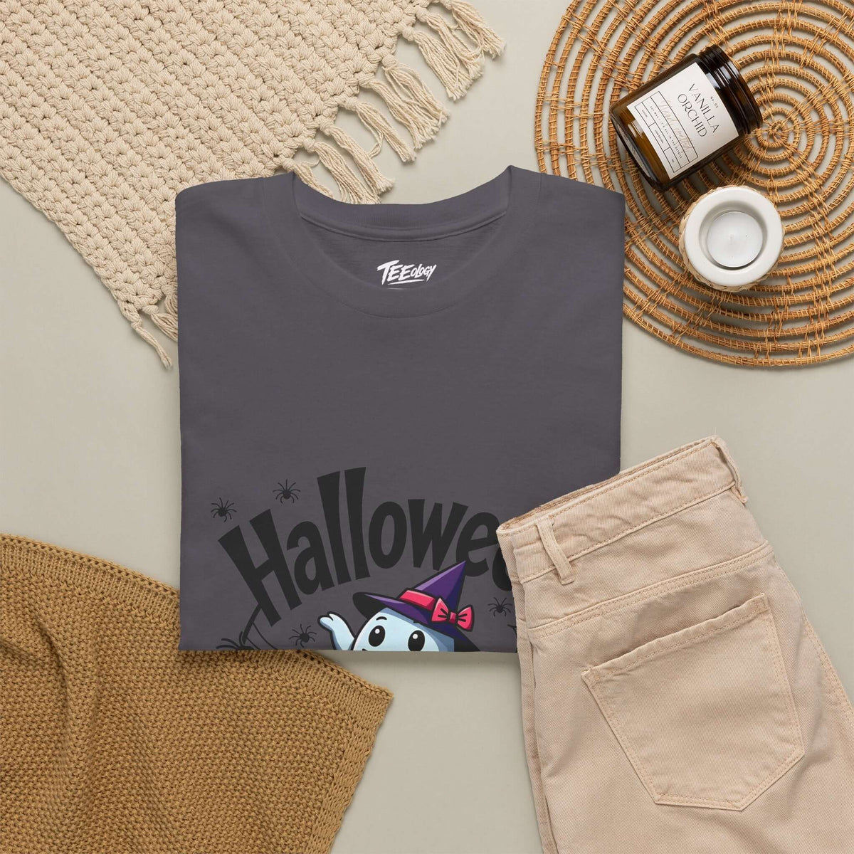 Ghost and jack-o’-lantern Halloween T-shirt by Teeology Clothing