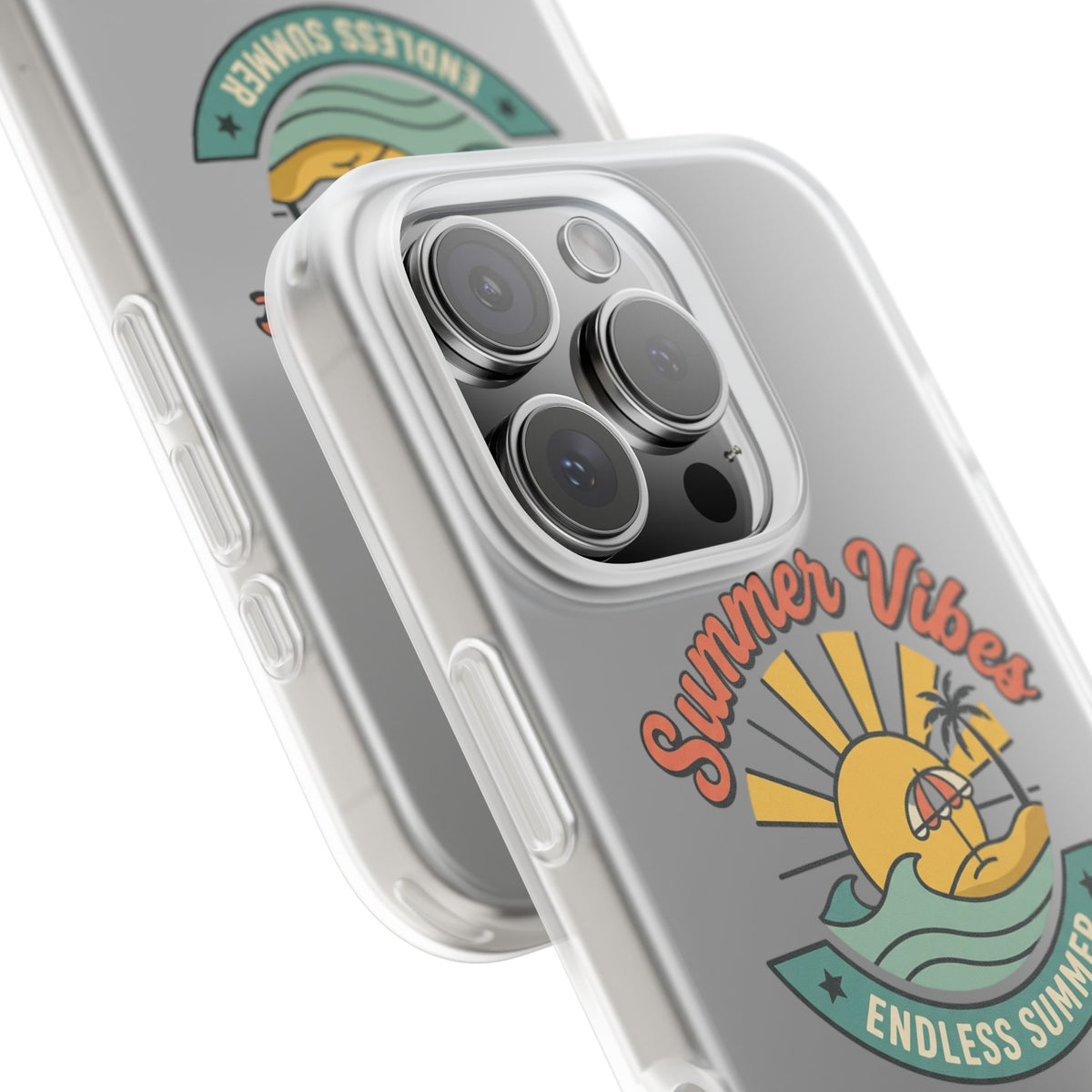 Summer Vibes Clear Phone Case - "Endless Summer" Beach Sun & Palm Design