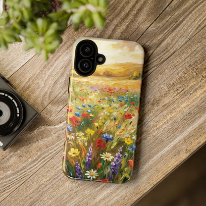 Floral Meadow Tough Phone Case — Painted Wildflower Field Protective Cover - Teeology Clothing