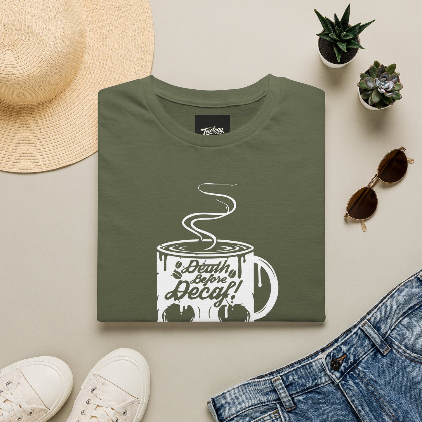 Skull Coffee Tee — "Death Before Decaf" Graphic T-Shirt