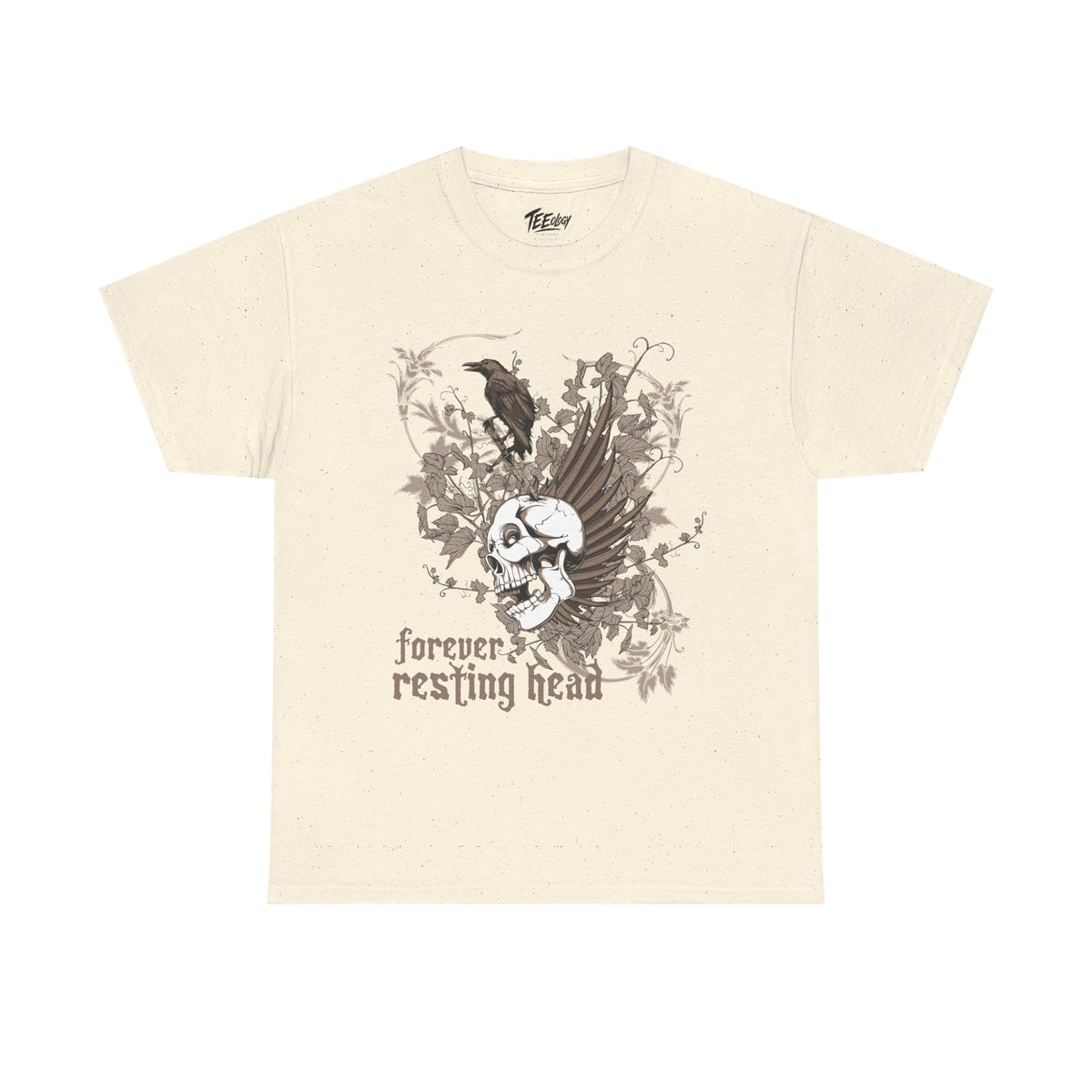 Forever Resting Head gothic skull and raven graphic T-shirt