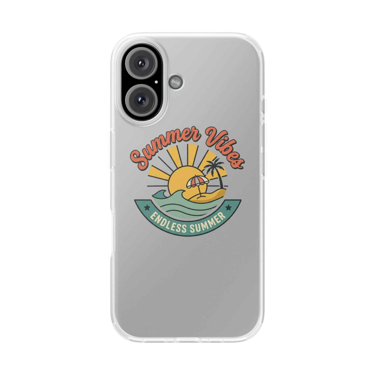 Summer Vibes Clear Phone Case - "Endless Summer" Beach Sun & Palm Design