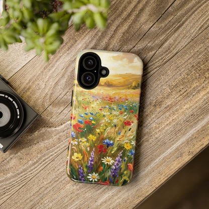 Floral Meadow Tough Phone Case — Painted Wildflower Field Protective Cover - Teeology Clothing